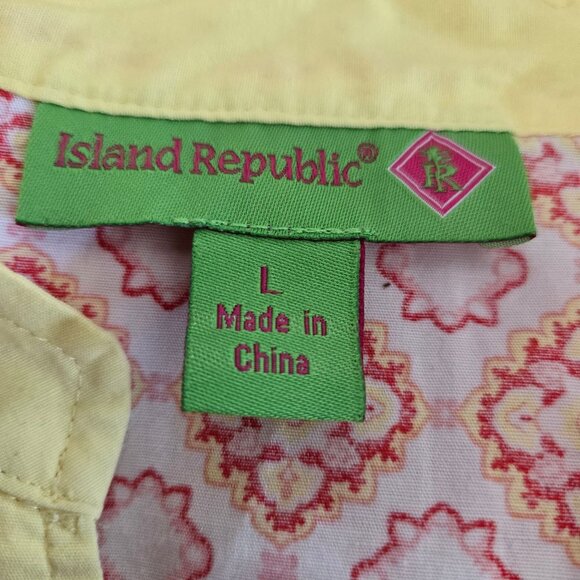 Island Republic Womens Sleeveless Buttton Front Belted Dress Large Yellow Orange - Picture 14 of 16